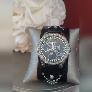 GUESS Black and Silver Watch with Crystal Accents